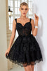 Load image into Gallery viewer, Sparkly Dark Blue Corset Tiered Short Graduation Dress with Lace
