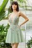 Load image into Gallery viewer, A Line Spaghetti Straps Green Short Graduation Dress with Criss Cross Back