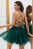 Load image into Gallery viewer, A Line Spaghetti Straps Green Short Graduation Dress with Criss Cross Back
