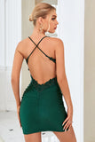 Sheath Spaghetti Straps Dark Green Short Graduation Dress with Appliques