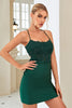 Load image into Gallery viewer, Sheath Spaghetti Straps Dark Green Short Graduation Dress with Appliques