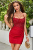 Load image into Gallery viewer, Sheath Spaghetti Straps Dark Red Short Graduation Dress with Appliques