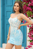 Light Blue Open Back Corset Tight Short Graduation Dress