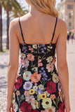 Black Spaghetti Straps Sheath Graduation Dress with 3D Flowers