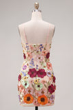 Black Spaghetti Straps Sheath Graduation Dress with 3D Flowers