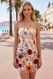 Black Spaghetti Straps Sheath Graduation Dress with 3D Flowers