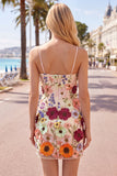 Black Spaghetti Straps Sheath Graduation Dress with 3D Flowers