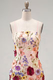 Black Spaghetti Straps Sheath Graduation Dress with 3D Flowers