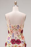 Black Spaghetti Straps Sheath Graduation Dress with 3D Flowers