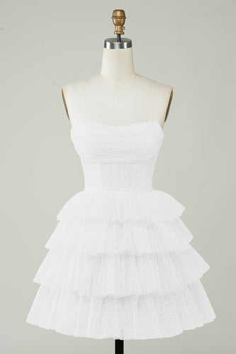 Sparkly Corset Tiered Little White Dress