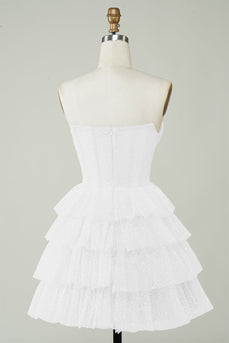 Sparkly Corset Tiered Little White Dress