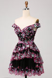 Cute Sparkly Hot Pink A Line Tiered Corset Lace Short Homecoming Dress