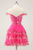 Cute Sparkly Hot Pink A Line Tiered Corset Lace Short Homecoming Dress