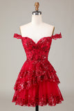 Cute Sparkly Hot Pink A Line Tiered Corset Lace Short Homecoming Dress