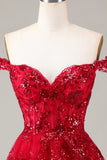 Red Sparkly Corset Tiered Lace A-Line Short Party Dress