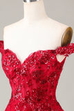 Red Sparkly Corset Tiered Lace A-Line Short Party Dress