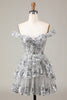 Load image into Gallery viewer, Silver Sparkly Corset Tiered Lace A-Line Short Homecoming Dress