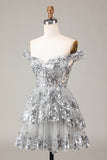 Silver Sparkly Corset Tiered Lace A-Line Short Homecoming Dress