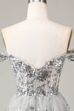 Silver Sparkly Corset Tiered Lace A-Line Short Homecoming Dress