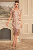 Sparkly Blush Fringed 1920s Flapper Dress