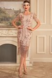 Sparkly Blush Fringed 1920s Flapper Dress