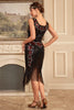 Load image into Gallery viewer, Black Sleeveless Sequins 1920s Flapper Dress with Fringes