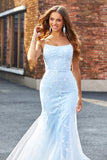 Sparkly Light Blue Beaded Mermaid Long Prom Dress