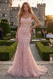 Mermaid Blush Spaghetti Straps Prom Dress with Appliques