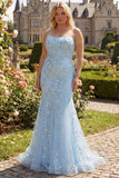 Sparkly Light Blue Beaded Mermaid Long Prom Dress