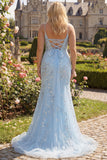 Sparkly Light Blue Beaded Mermaid Long Prom Dress