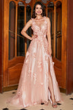 Blush A-Line Spaghetti Straps Long Prom Dress with Appliques