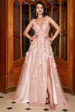 Blush A-Line Spaghetti Straps Long Prom Dress with Appliques