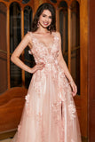 Blush A-Line Spaghetti Straps Long Prom Dress with Appliques