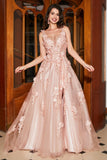 Blush A-Line Spaghetti Straps Long Prom Dress with Appliques