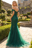 Mermaid Off The Shoulder Dark Green Prom Dress with Appliques