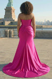 Sparkly Mermaid Fuchsia Corset Prom Dress with Slit