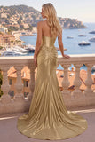 Mermaid Gold Sweetheart Corset Prom Dress with Slit