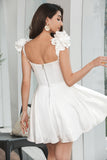 White A-Line Corset Short Graduation Dress with Ruffles