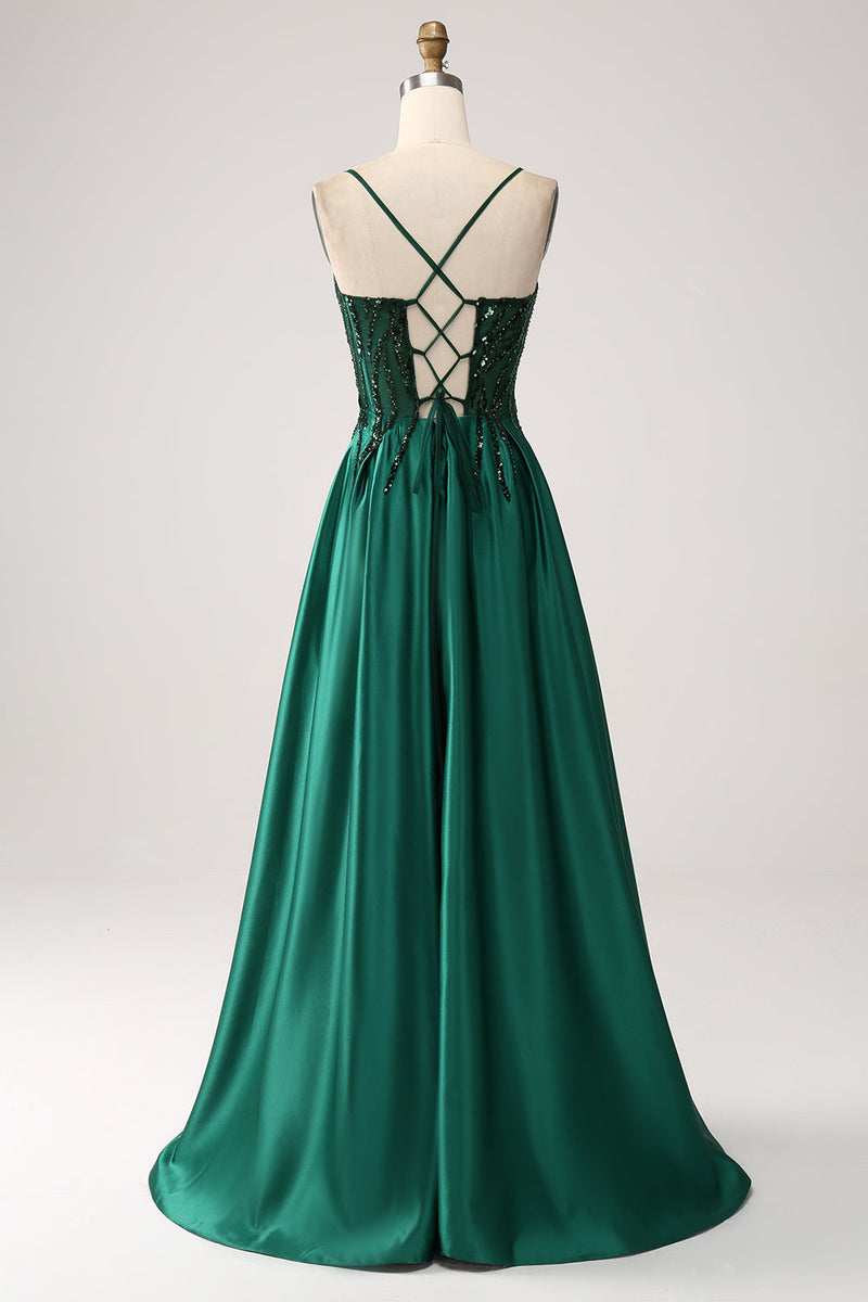 Load image into Gallery viewer, Dark Green A-Line Spaghetti Straps Long Prom Dress