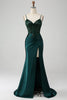 Load image into Gallery viewer, Sparkly Dark Green Mermaid Sequin Pleated Corset Prom Dress With Slit