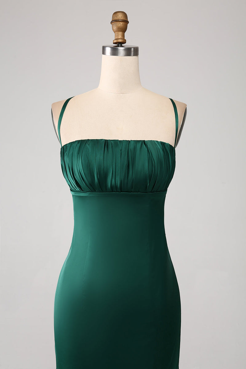 Load image into Gallery viewer, Dark Green Mermaid Spaghetti Straps Satin Prom Dress