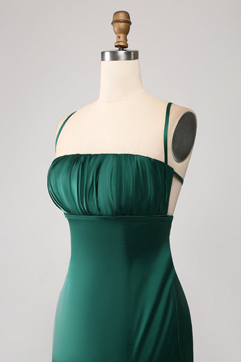 Dark Green Mermaid Spaghetti Straps Satin Prom Dress