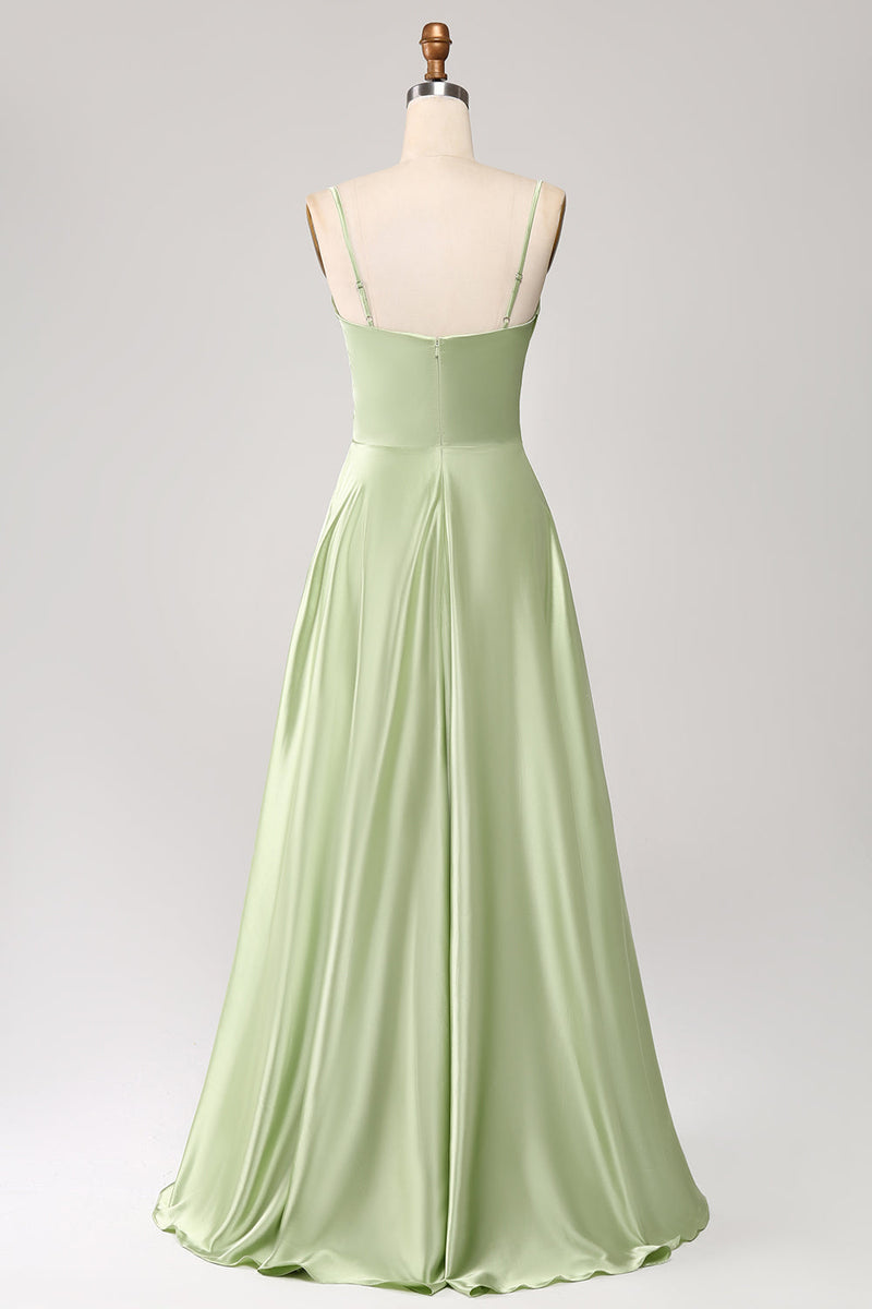 Load image into Gallery viewer, Dusty Sage A Line Cowl Neck Satin Long Prom Dress