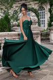 Dark Green A Line Sweetheart Pleated Keyhole Long Bridesmaid Dress