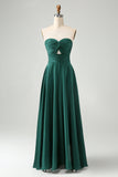 Dark Green A Line Sweetheart Keyhole Long Bridesmaid Dress