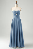 Dark Green A Line Sweetheart Keyhole Long Bridesmaid Dress