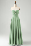 Dark Green A Line Sweetheart Keyhole Long Bridesmaid Dress