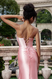 Blush Mermaid Spaghetti Straps Satin Long Prom Dress with Slit