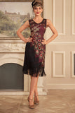 Sparkly Burgundy Fringed Sequins 1920s Dress with Accessories Set