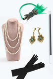 Fringes Green Sequins Sleeveless Flapper Dress with Accessories Set